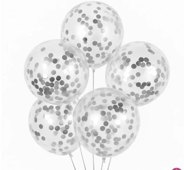 Confetti Transparent Balloons – Pack of 5 (SILVR)