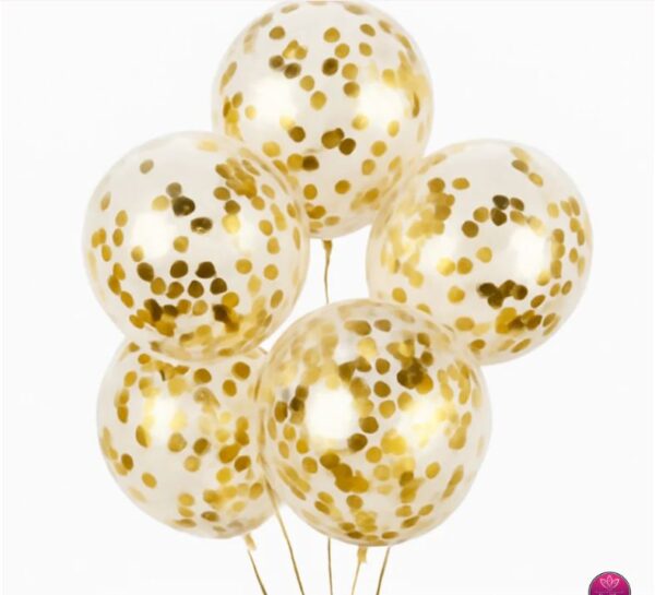Confetti Transparent Balloons – Pack of 5 (GOLD)